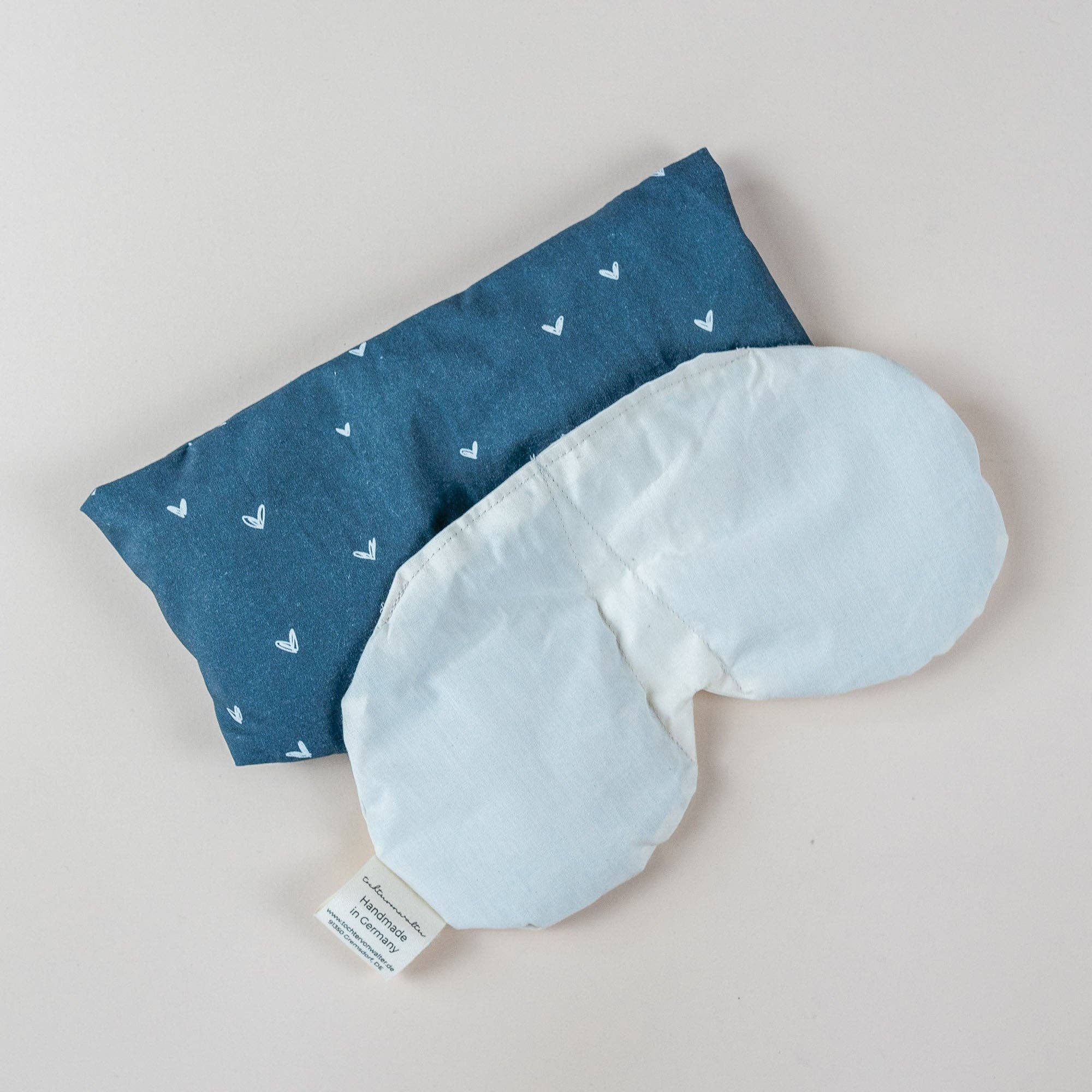 Cuscino per occhi con farro biologico e lavanda biologica cuoricini blu