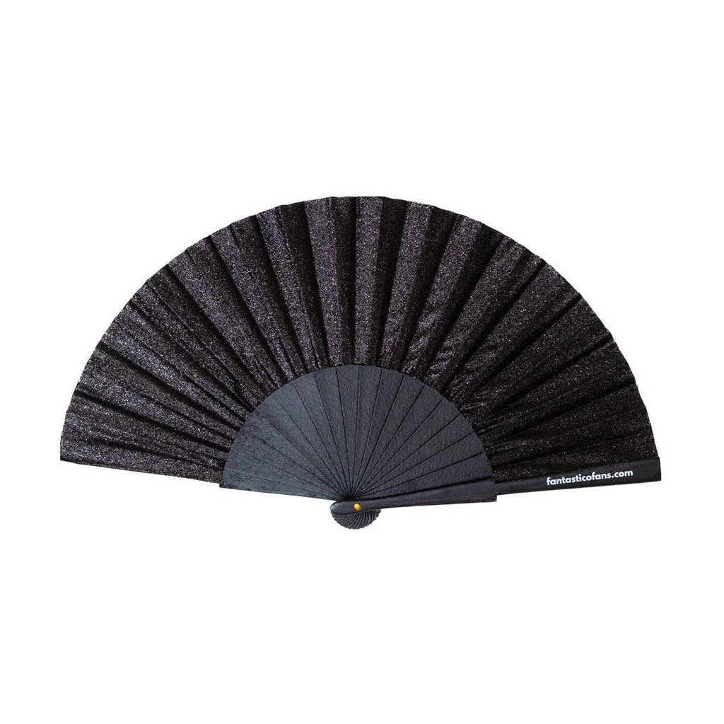 Ventaglio nero glitterato da 23 cm