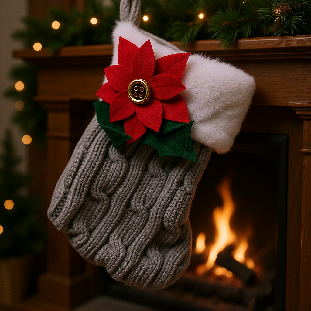 Calza portadolci in maglia da appendere con stella di natale