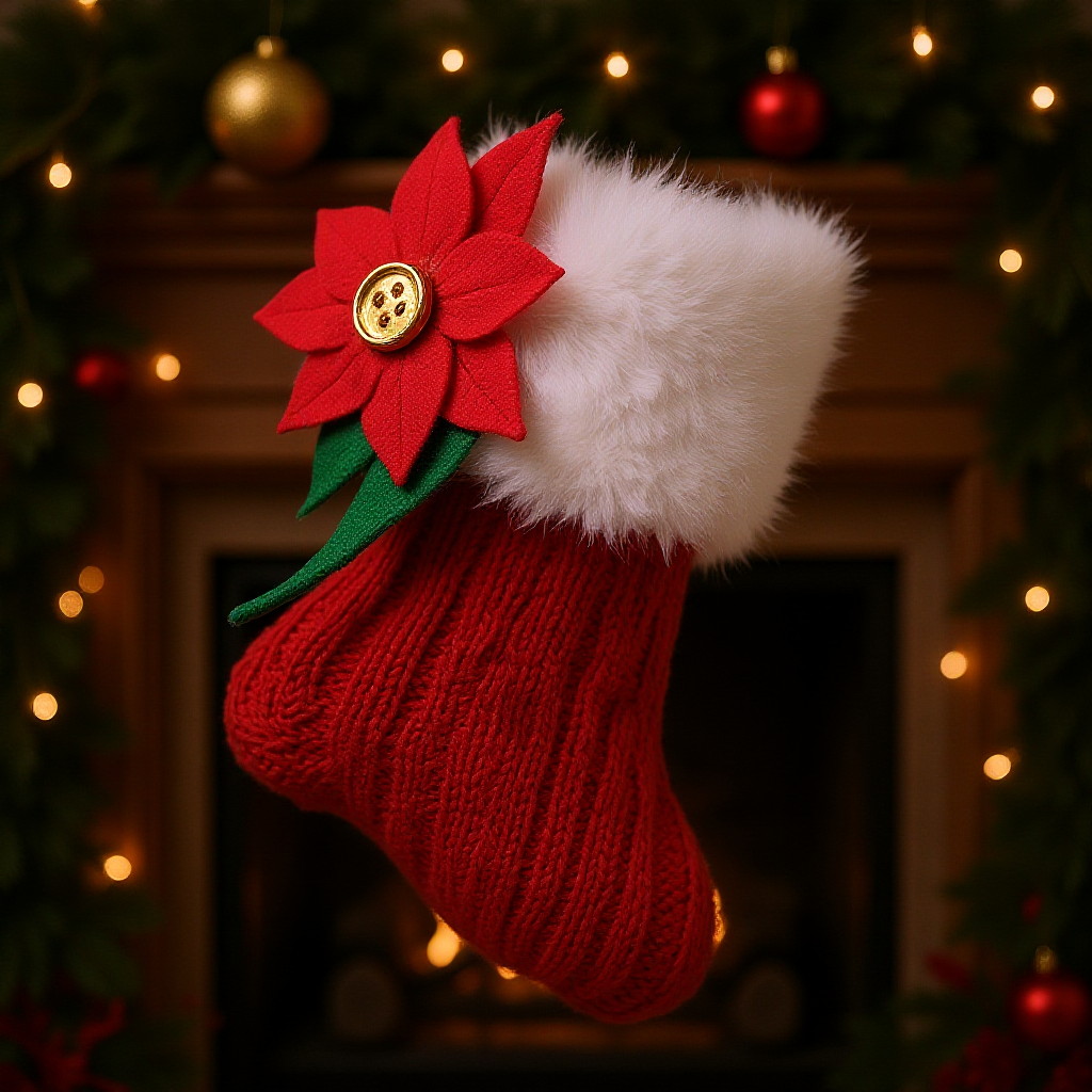 Calza portadolci in maglia da appendere con stella di natale